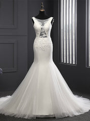 Modern Mermaid Wedding Dresses Appliques Scoop Neck Wedding Dresses