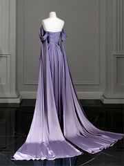 Modest Purple Satin Long Prom Dresses,Purple Evening Dresses