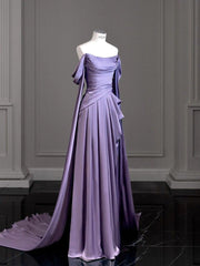 Modest Purple Satin Long Prom Dresses,Purple Evening Dresses