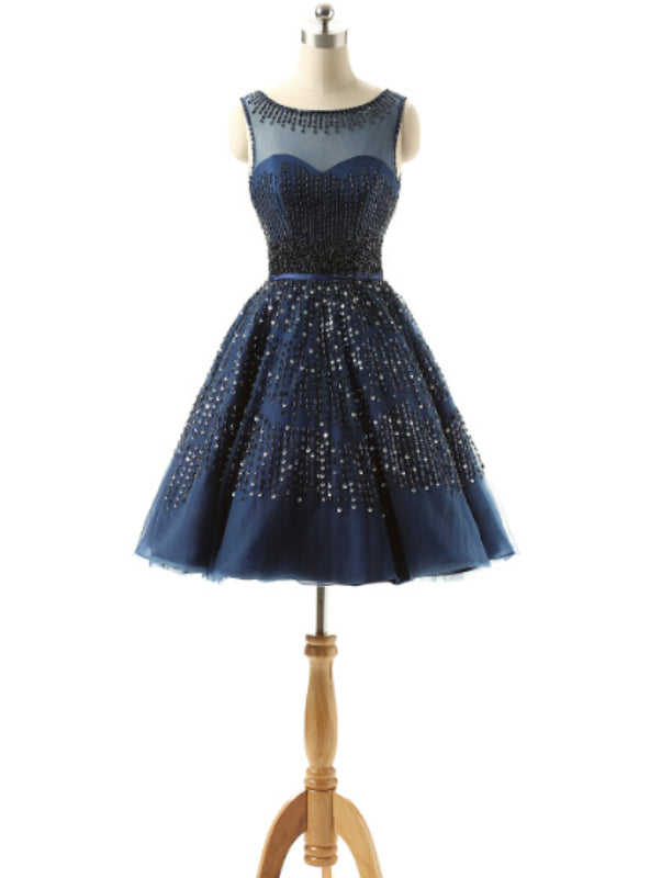 Navy Blue Homecoming Dresses With Beaded Crystal Occasion Dresses