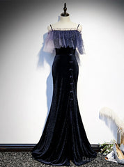 Navy Blue Mermaid Spaghetti Straps Prom Dress