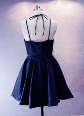 Navy Blue Short Straps Satin Homecoming Dresses, Lovely Simple Prom Dresses