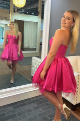 Neon roze veren lieverd a-line korte formele jurk