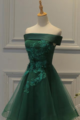 Off Shoulder Dark Green Short Party Dresses, Tulle Homecoming Dresses