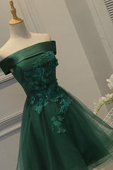 Off Shoulder Dark Green Short Party Dresses, Tulle Homecoming Dresses