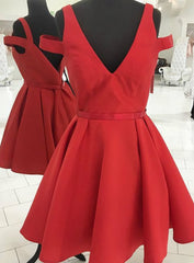 Off Shoulder V-neck Short Homecoming Dresses Red A line Graduation Dres