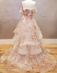 Off the Shoulder A-line Floral Wedding Dresses with Ruffle Skirt