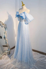 Off the Shoulder Blue Long Sequins Prom Dresses, Off Shoulder Blue Long Formal Evening Dresses