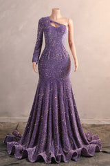 One Shoulder Purple Prom Dresses Sequin Mermaid Long Evening Evening Formal Dresses