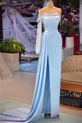 One Shoulder Strapless Floor-length Backless High Split Sheath Prom Dresses