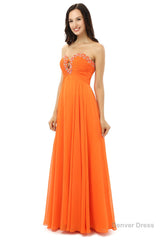 Orange Chiffon Cut Out Sweetheart With Pleats Bridesmaid Dresses