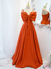 Orange Sapghetti Straps Bow Long Prom Dresses