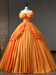 Orange Satin Off the Shoulder Quinceanera Dresses