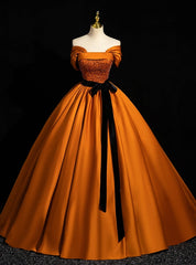 Orange Satin off the Shoulder Sequins Quinceanera Dresses