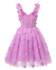 3D Butterfly Lace Applique Tulle Homecoming Dress til teenagere Sweetheart Mini Short Prom kjoler