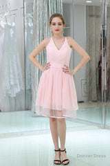 Pink A-Line Mini Lace Bridesmaid Dresses