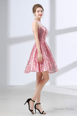 Pink A-Line Sequined Short Homecoming Dresses