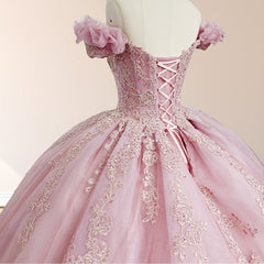 Vestido de bola rosa fora dos vestidos de quinceanera ombro