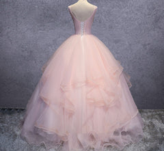 Pink Ball-Gown Organza Floor-Length Prom Dresses with Appliqued