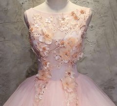 Pink Ball-Gown Organza Floor-Length Prom Dresses with Appliqued