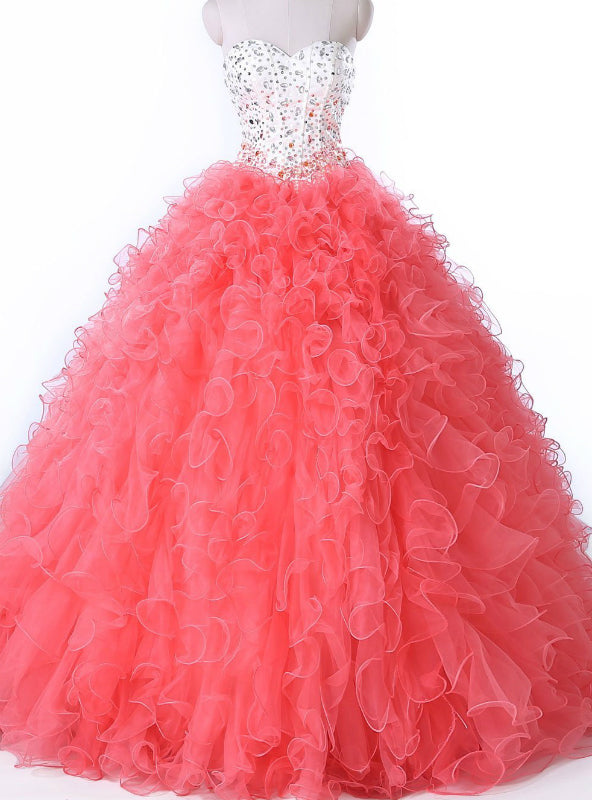 Pink Ball Gown Organza Sweetheart Crystal Sweet 16 Quinceanera Dress