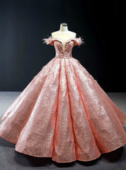 Pink Ball Gown Sequins Appliques See Through V-neck Quinceanera Dresses