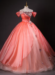 Pink Ball Gown Sequins Tulle Quinceanera Dress