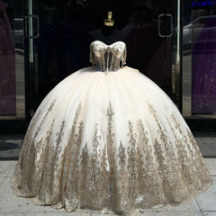 Pink Ball Gown Tulle Off-the-Shoulder Quinceanera Dress with Sequins