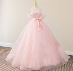 Pink Ball-Gown Tulle Sweetheart Floor-Length Wedding Dresses with Sashes