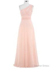 Pink Chiffon Floor Length A-Line One Shoulder Bridesmaid Dress