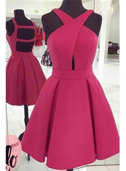 Pink Halter Neck Short A-Line Evening Homecoming Dresses Featuring Cutout Back