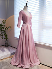 Pink Illusion V-neck Beading Short Sleeve Prom Dresses