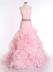 Pink Mermaid Organza Sweetheart With Sash Wedding Dresses