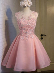 Pink Organza Appliques Homecoming Dresses