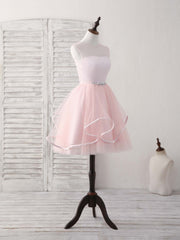 Pink Round Neck Tulle Pink Short Prom Dresses Pink Homecoming Dresses