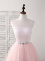 Pink Round Neck Tulle Pink Short Prom Dresses Pink Homecoming Dresses