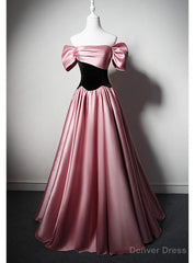 Pink Satin Velvet Off the Shoulder Prom Dress