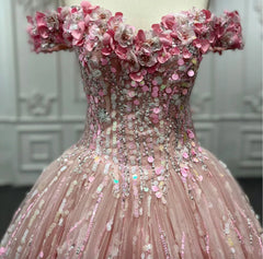 Pink Sequined Off the Shoulder Quincea?era Dresses