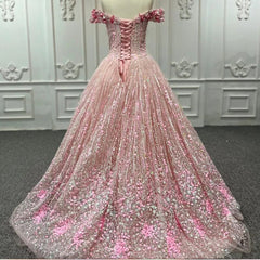 Pink Sequined Off the Shoulder Quincea?era Dresses