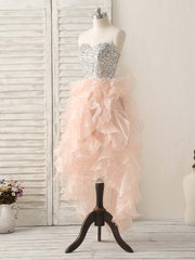 Pink Sweetheart Neck Rhinestones Organza Prom Dresses Pink Homecoming Dresses