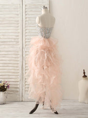 Pink Sweetheart Neck Rhinestones Organza Prom Dresses Pink Homecoming Dresses