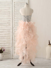 Pink Sweetheart Neck Rhinestones Organza Prom Dresses Pink Homecoming Dresses