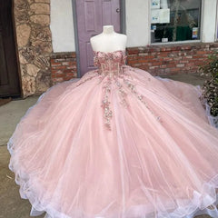 Vestido de bola de tule de tule rosa vestidos quinceanera