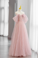 Pink Tulle Floor Length Prom Dresses, Cute A-Line Evening Party Dresses