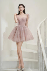 Pink Tulle Knee Length Prom Dresses, Cute A-Line Party Dresses