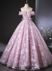 Pink Tulle Sequins Lace Off the Shoulder Quinceanera Dress