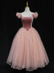 Pink Tulle Short Prom Dresses, Pink Tulle Puffy Homecoming Dresses