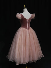 Pink Tulle Short Prom Dresses, Pink Tulle Puffy Homecoming Dresses