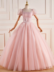 Pink Tulle Square Pleats Quinceanera Dresses