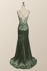 Sage Green Lace Appliques Mermaid Long Formal Dresses